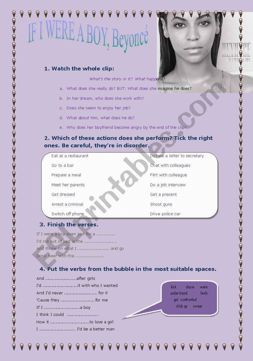 If I were a boy,   Beyonc worksheet