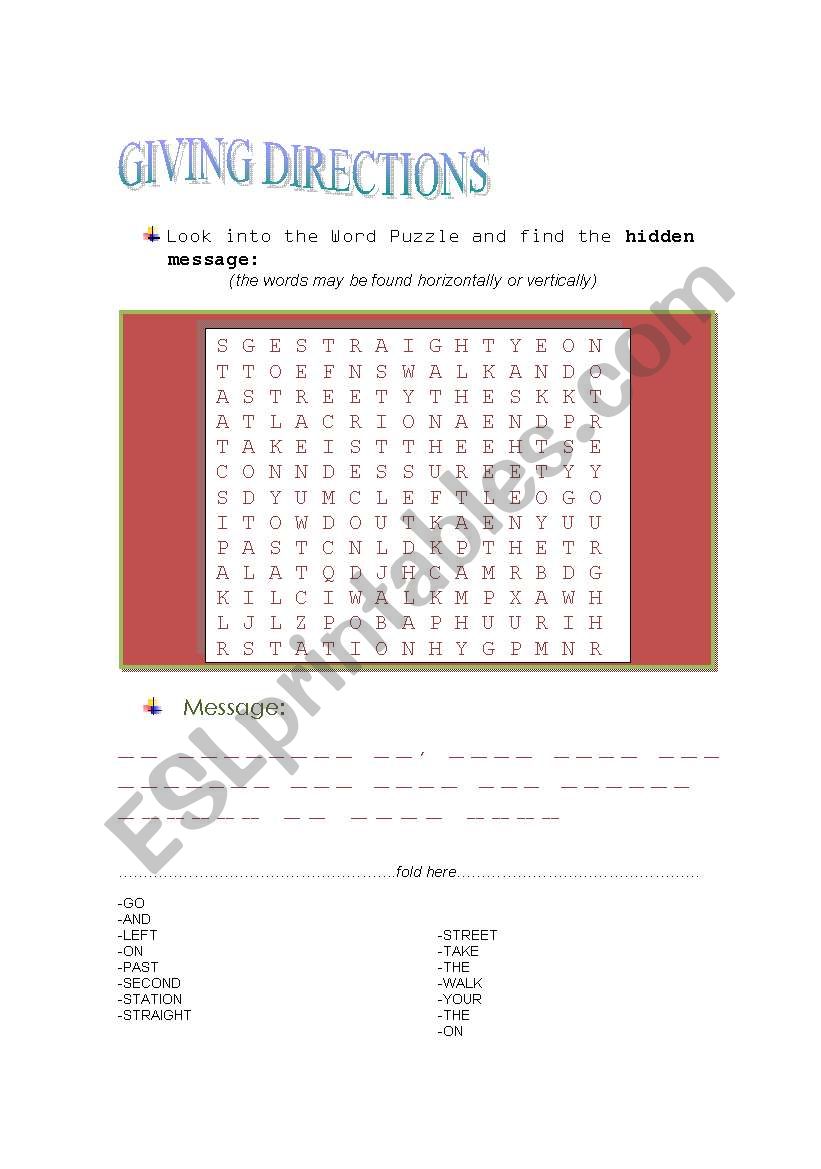 Giving Directions worksheet