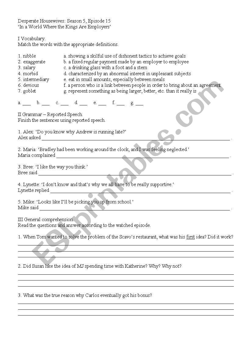 Desperate Housewives s4e15 Worksheet