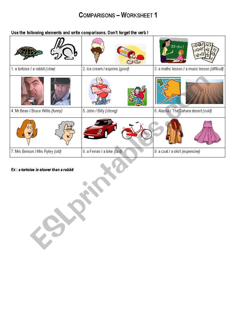 comparisons worksheet 1  worksheet