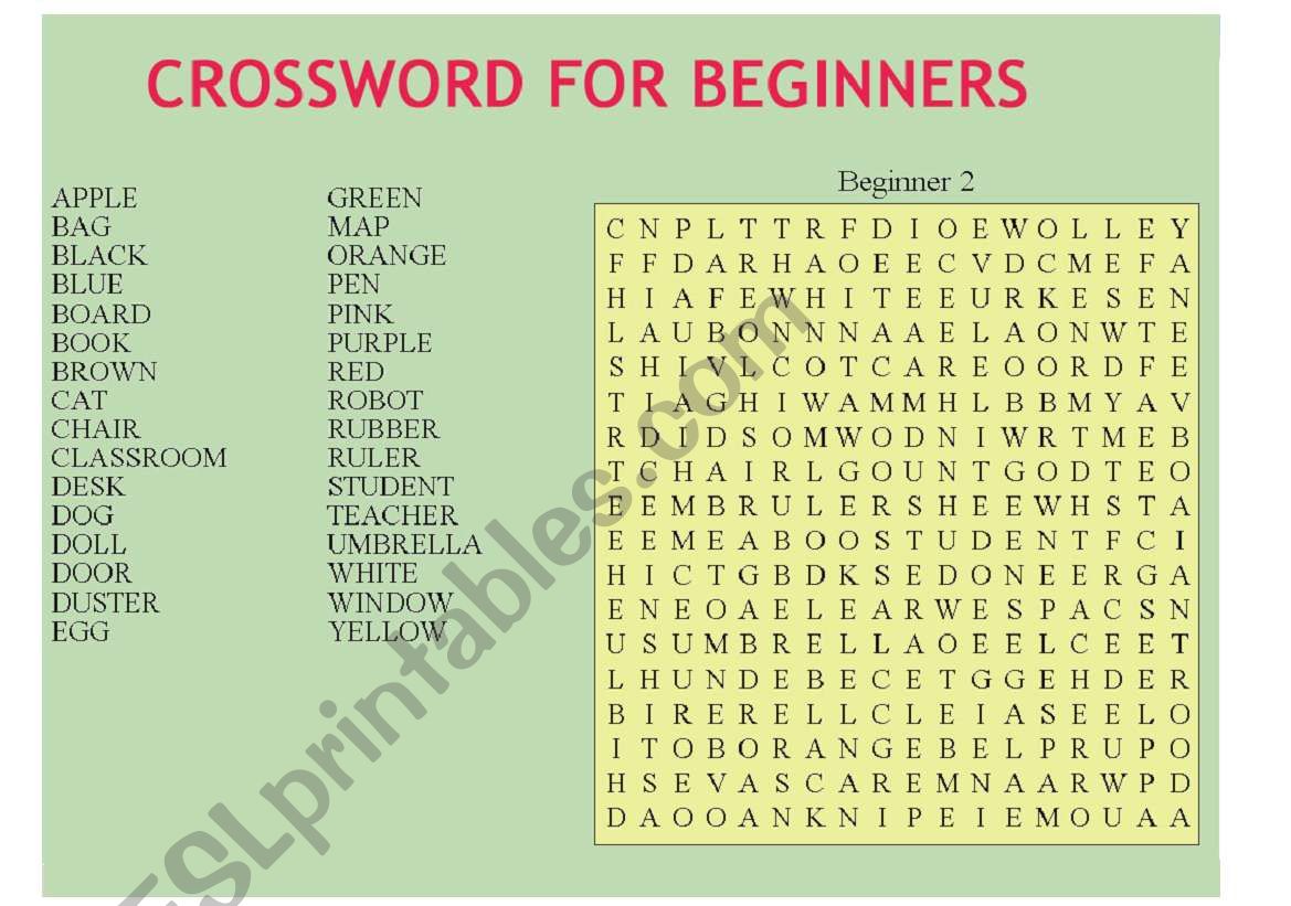 Crossword for beginners worksheet