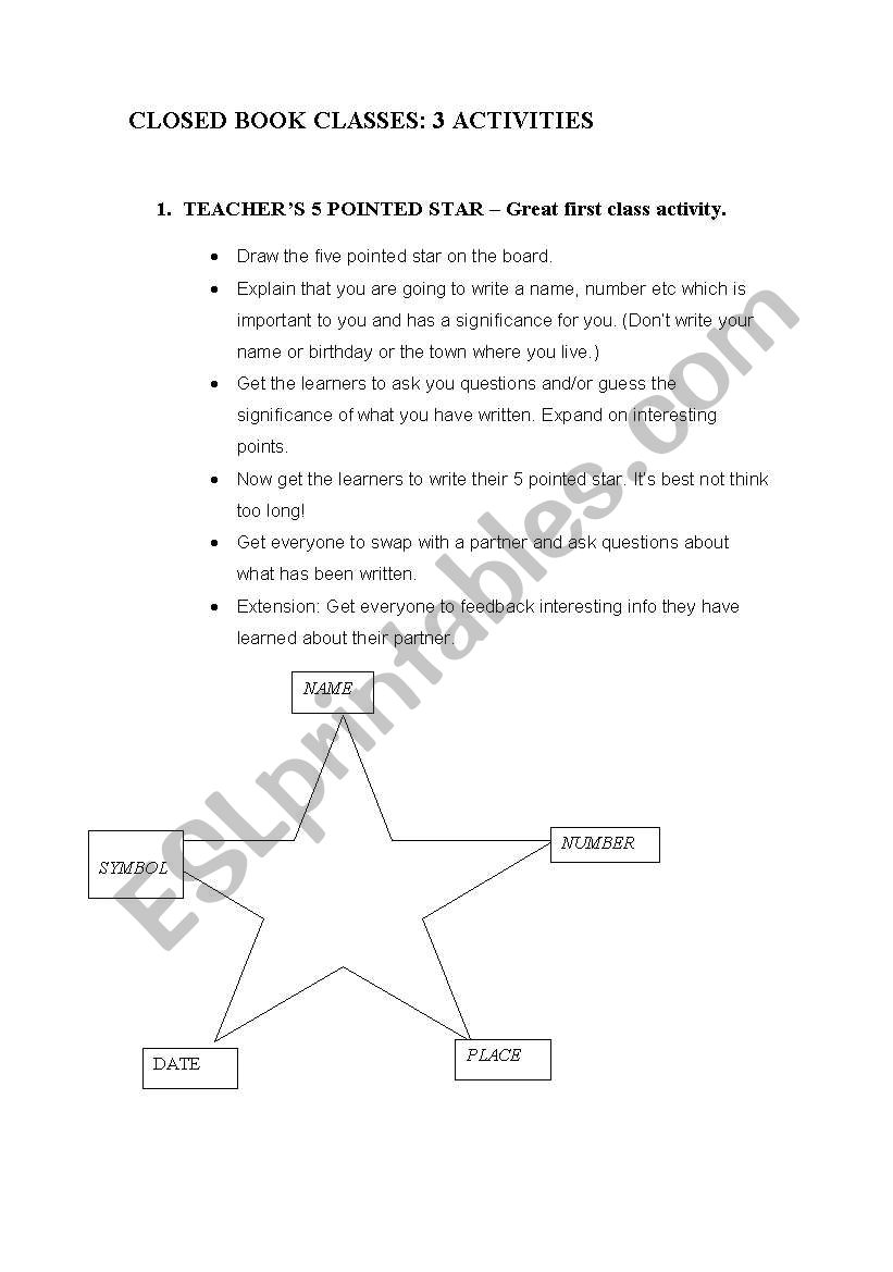 3 Closed Book Activities worksheet