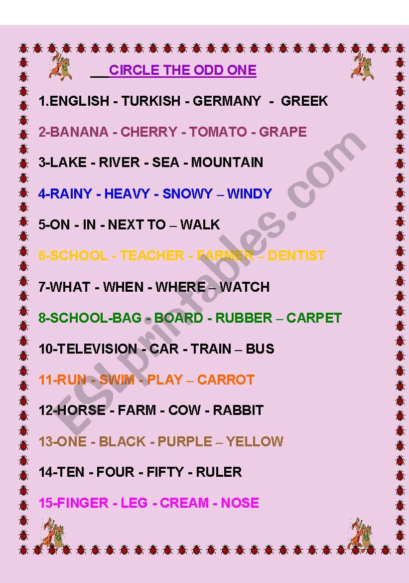 CIRCLE THE ODD ONE worksheet