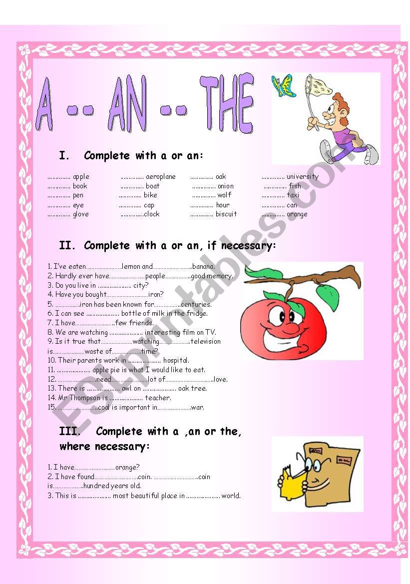 A - AN - THE - 2 pages worksheet
