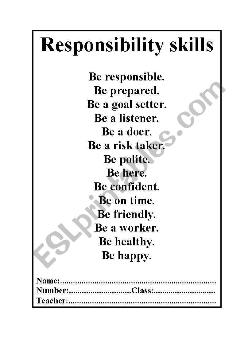Responsibility skills worksheet