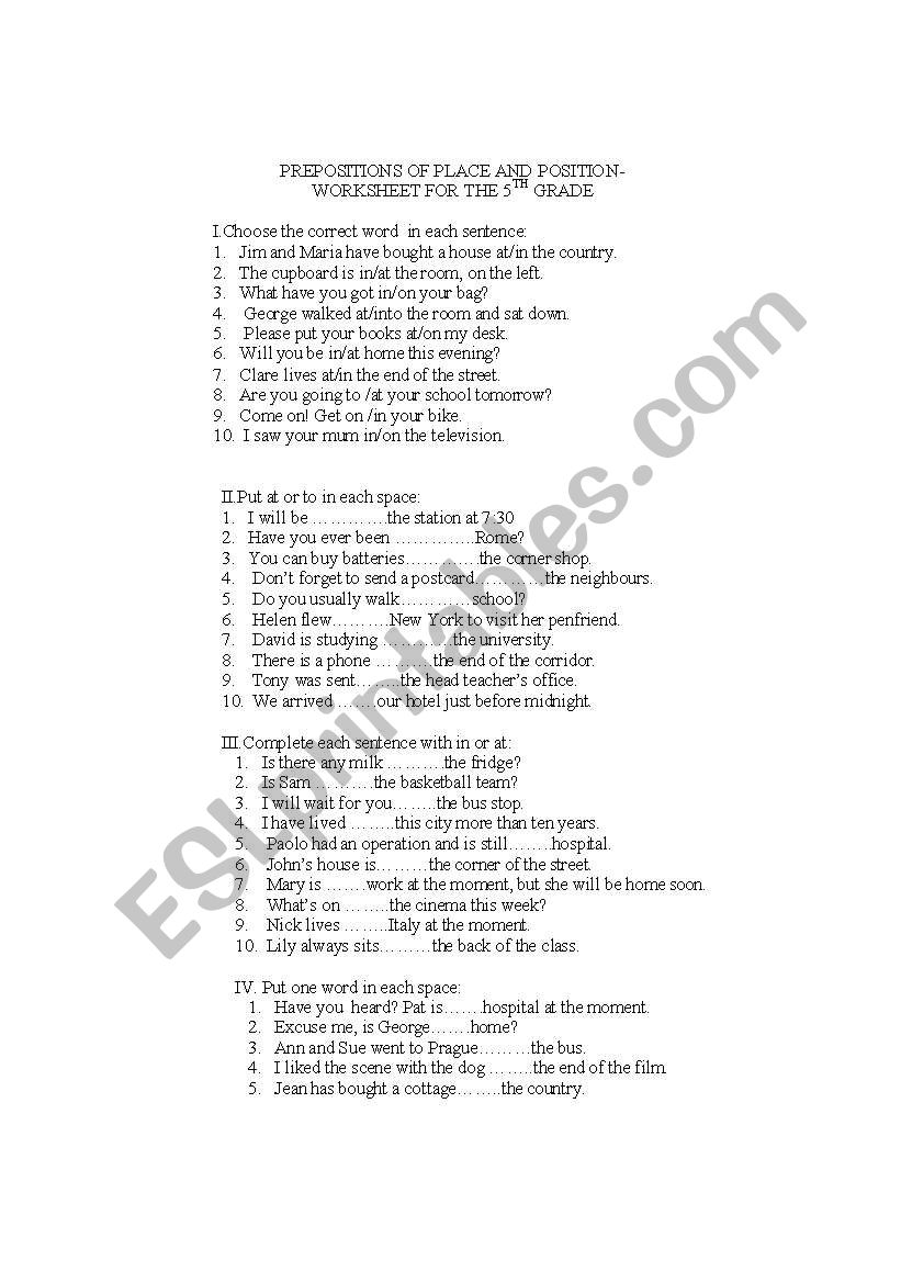             PREPOSITIONS worksheet