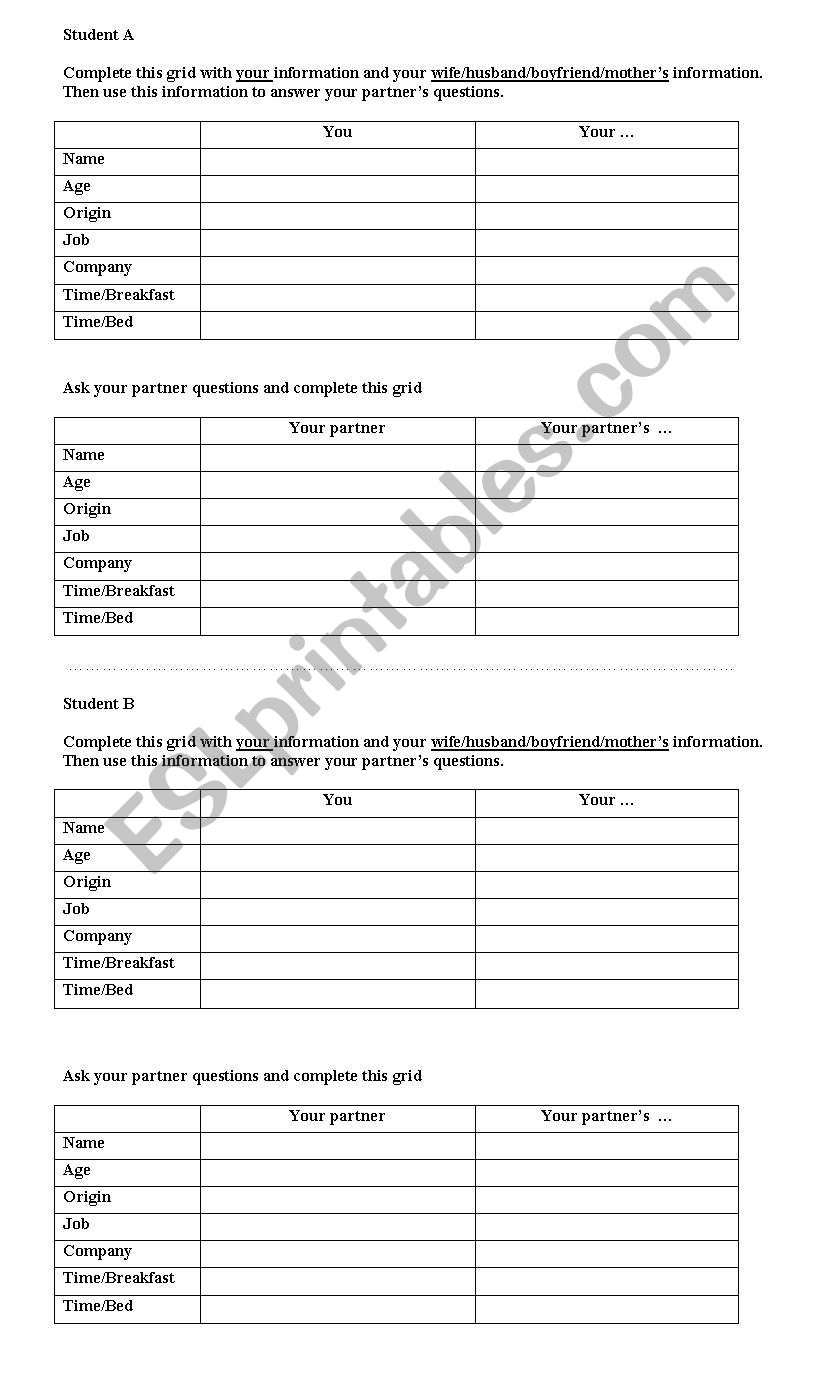 Pair work worksheet