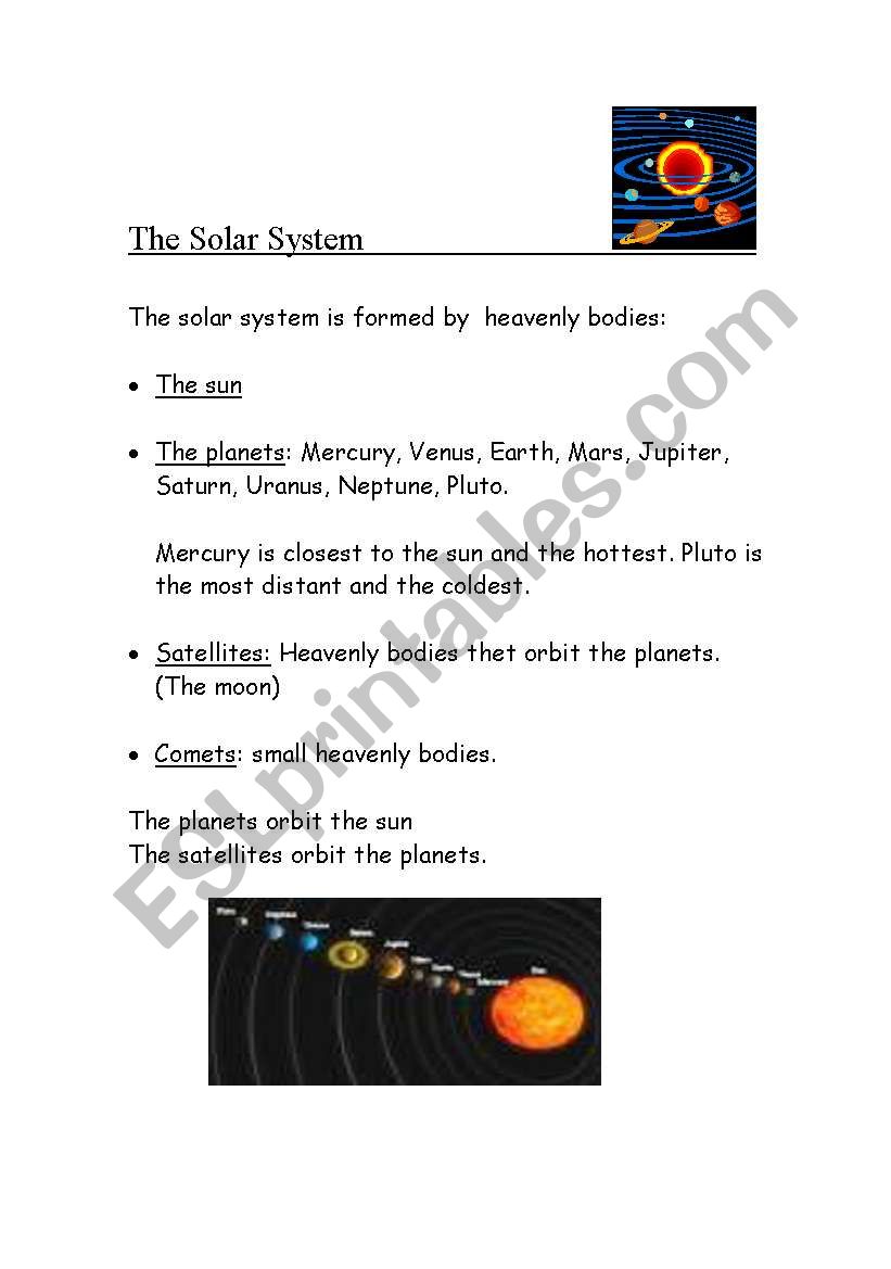 The Solar System worksheet