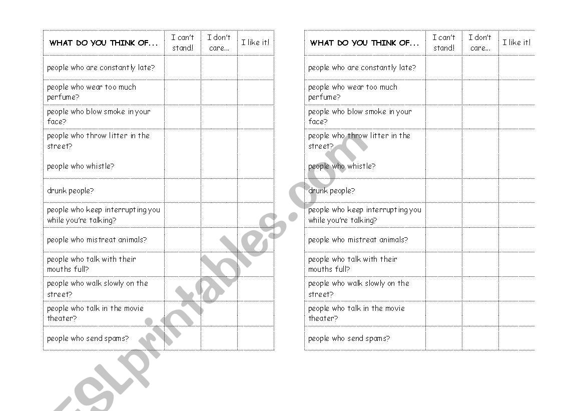 Giving our opinion worksheet