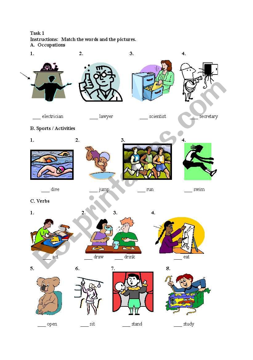 match vocabulary worksheet