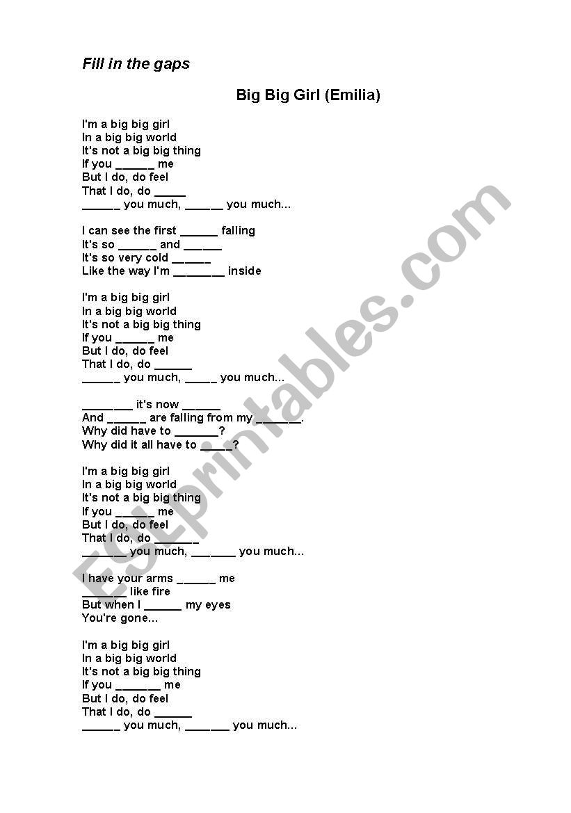 Big big girl worksheet