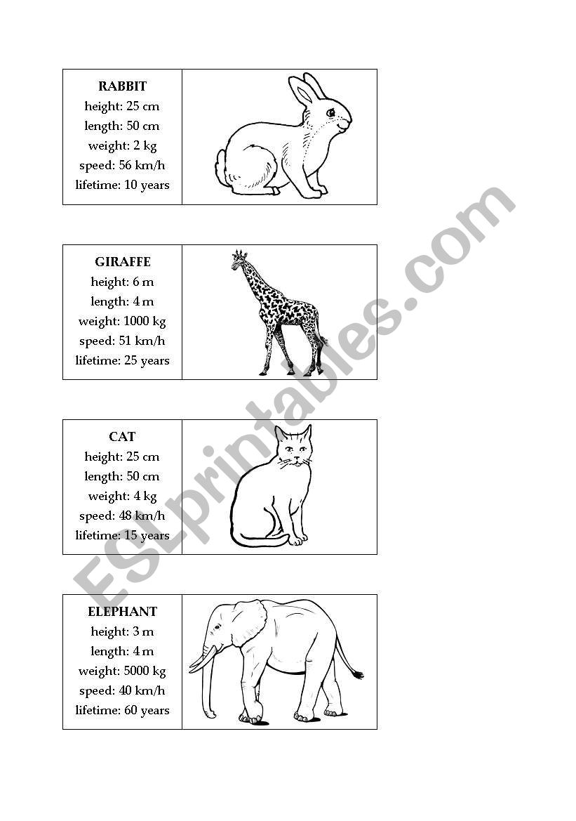 Animals Activity Cards 2 - Comparative