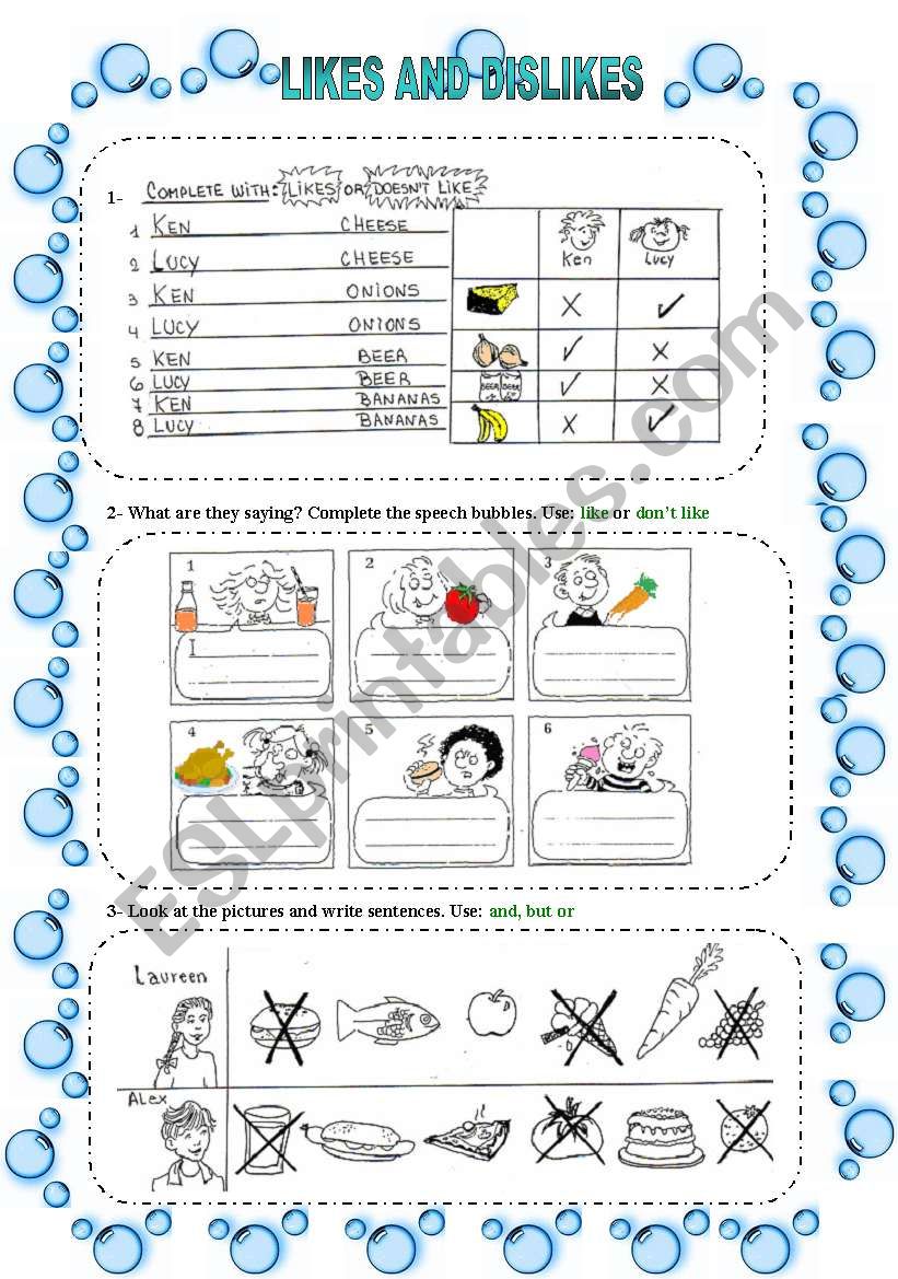 LIKES AND DISLIKES  worksheet