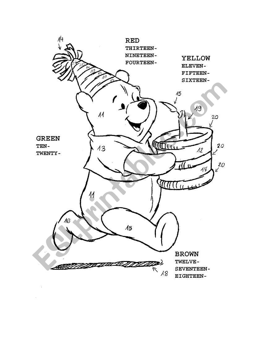 winnie the pooh - colours and numbers from 10-20