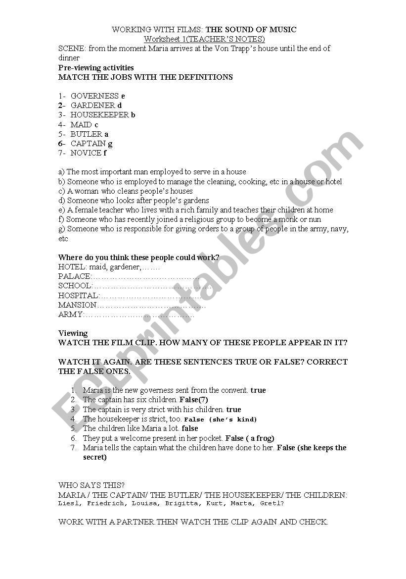 Working with film clips: The Sound of Music (Teachers notes)