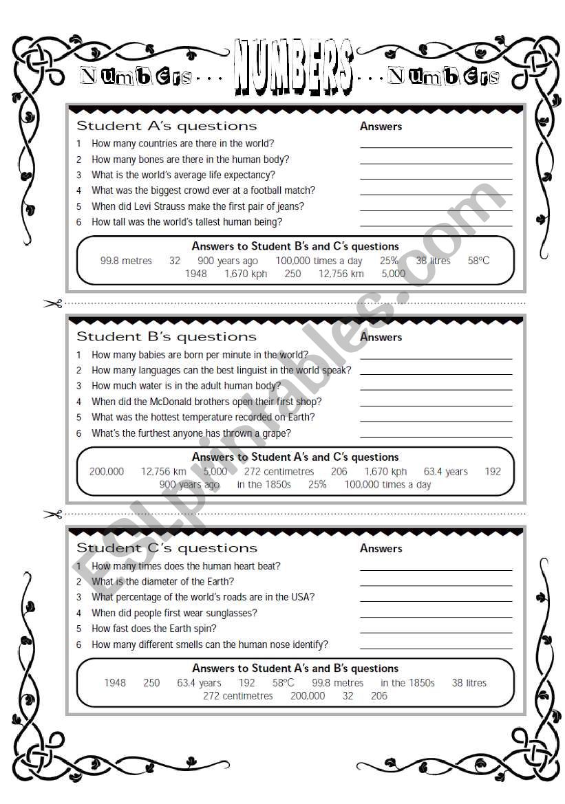 Numbers... Numbers.. Numbers worksheet