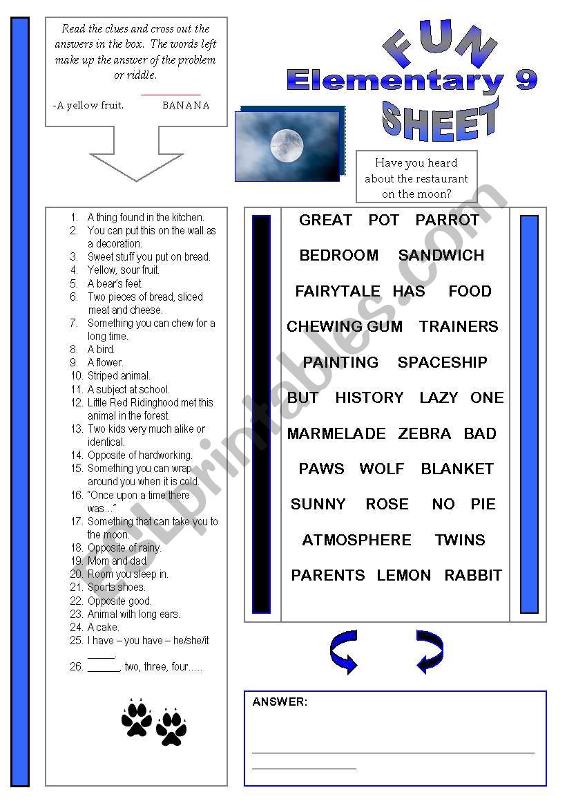 Fun Sheet Elementary 9 worksheet