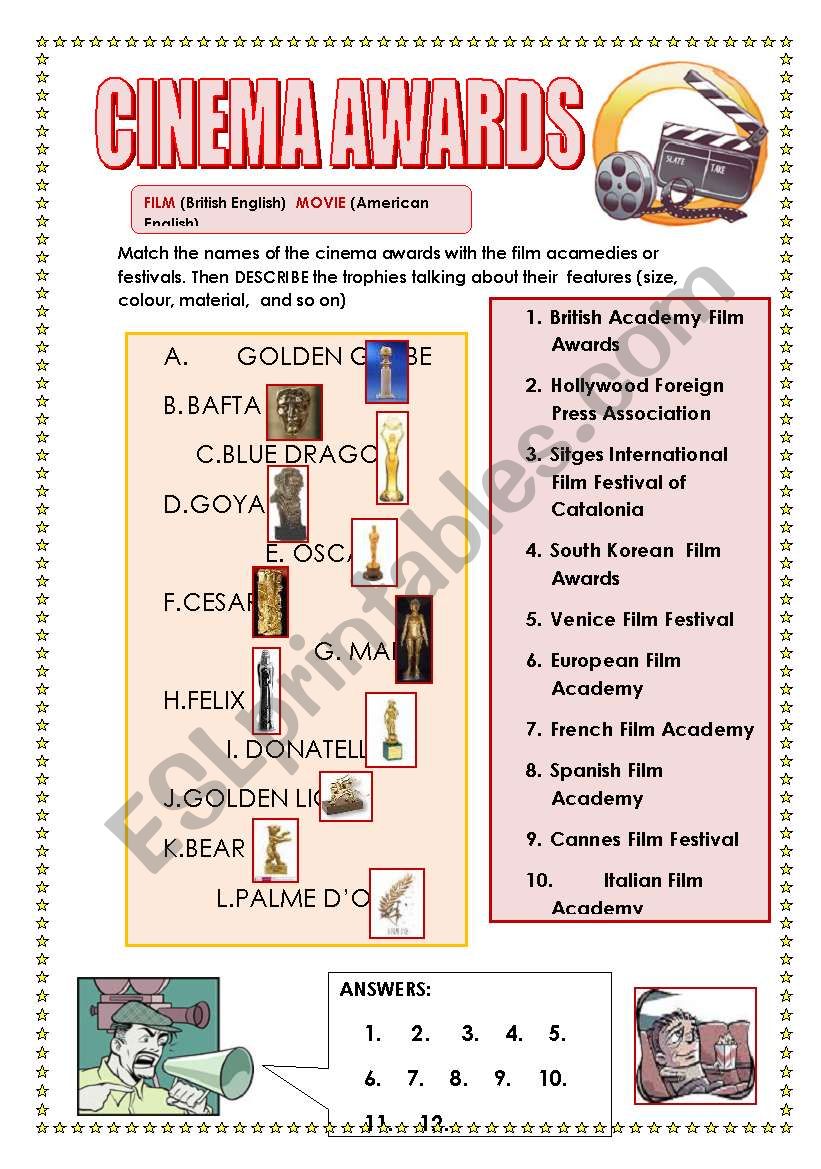 CINEMA AWARDS WORKSHEET worksheet