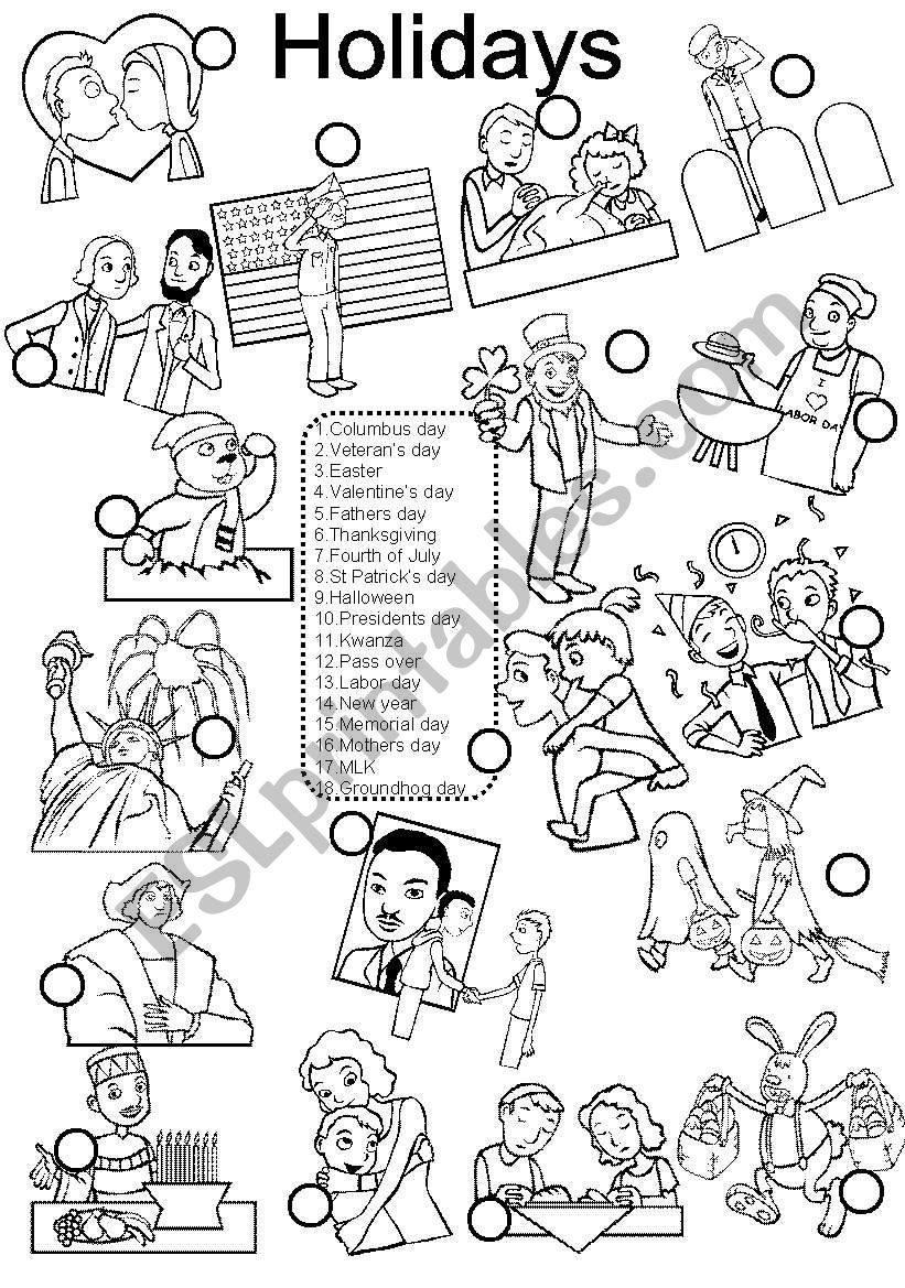 Holidays worksheet