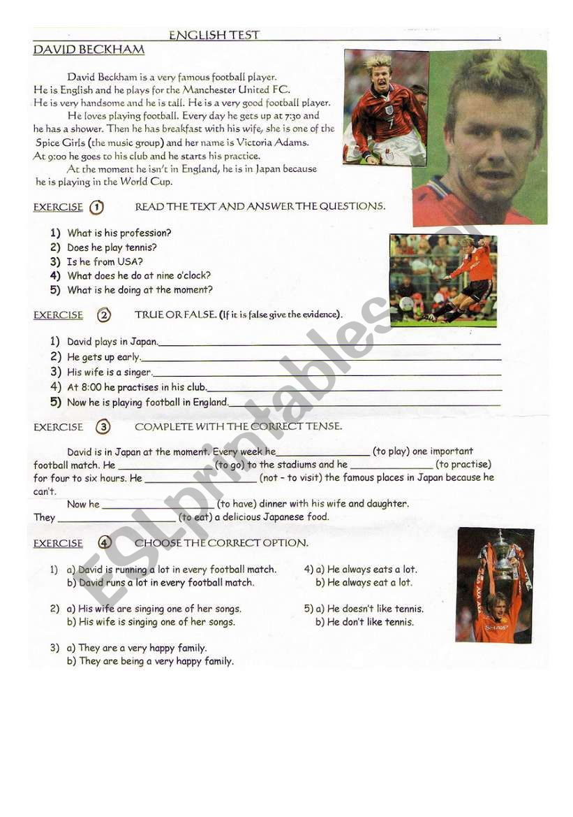 Test about David Beckham worksheet