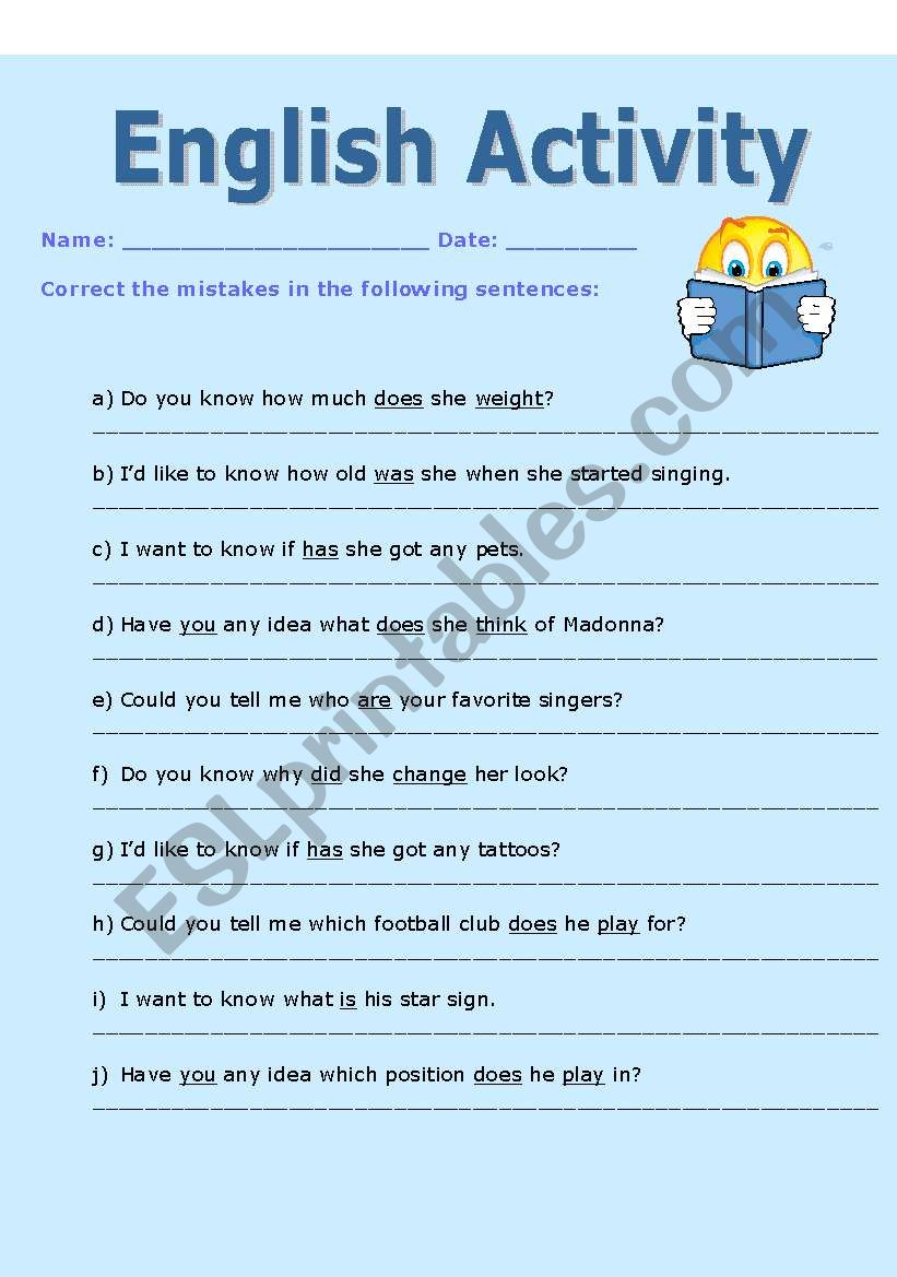 Correcting mistakes worksheet