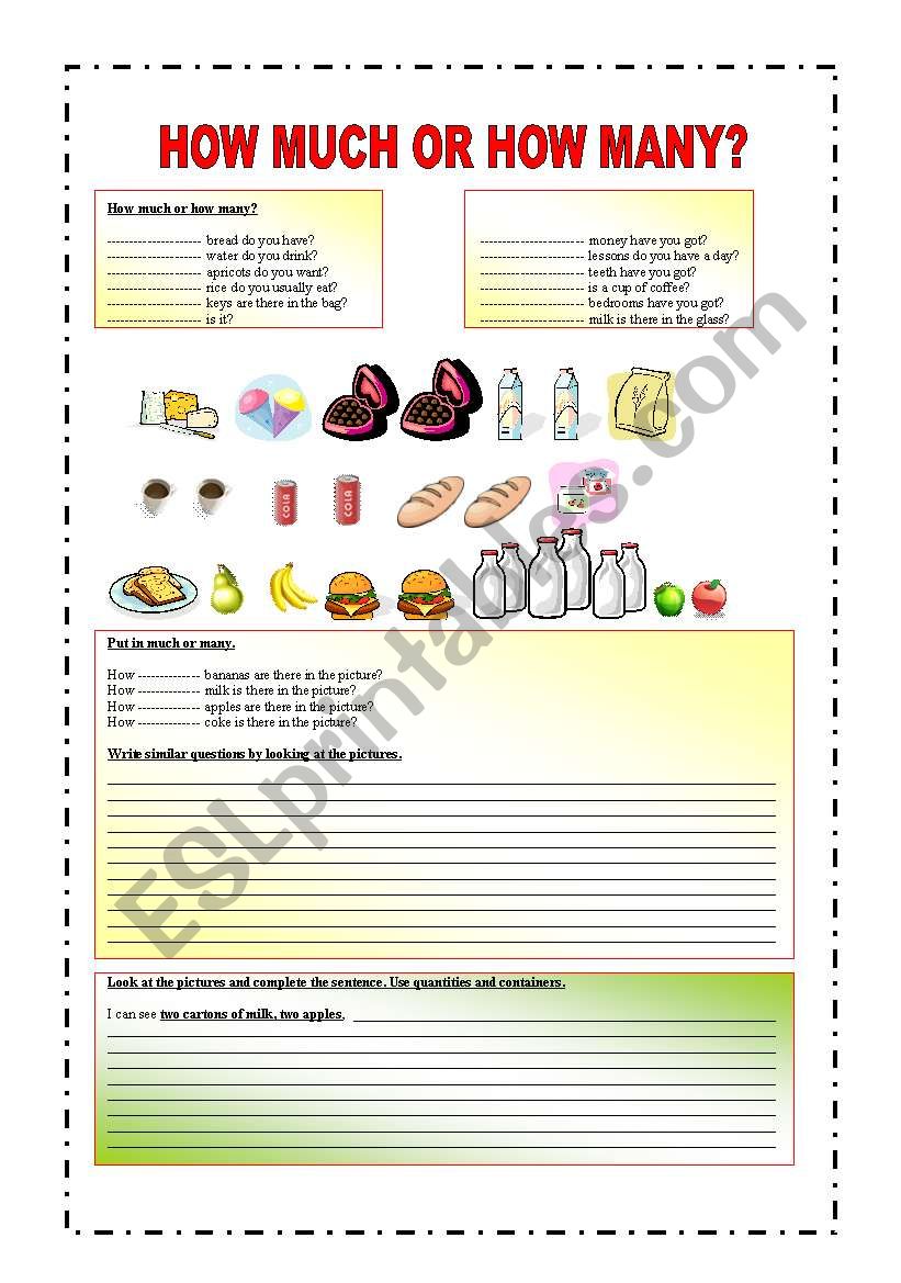 How much or how many? worksheet