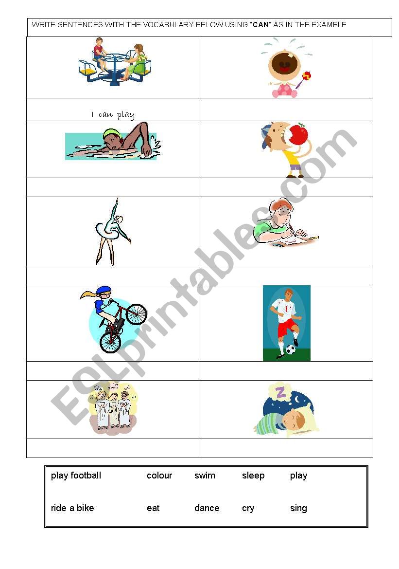 Using CAN in affirmative worksheet