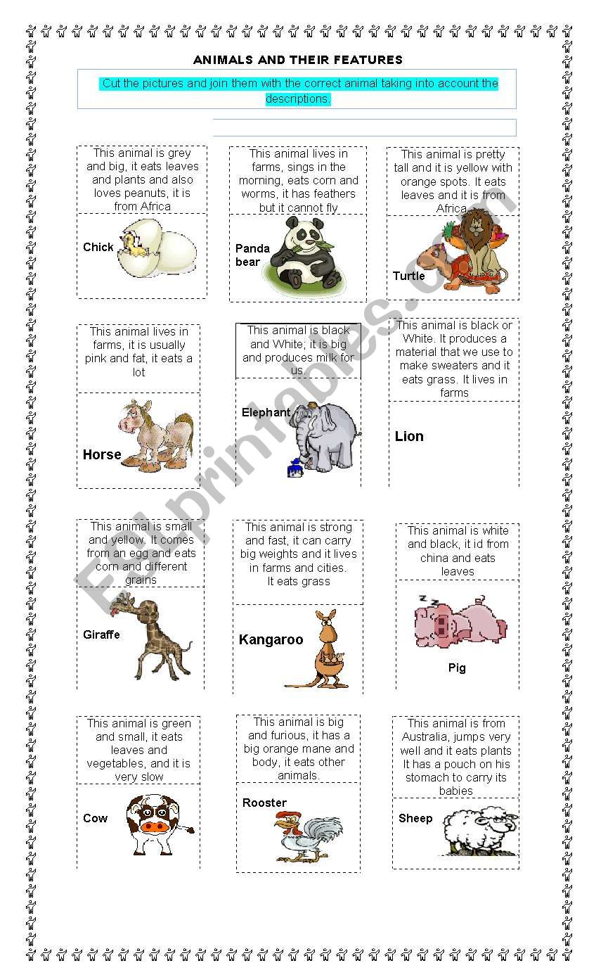 Animals and their features - ESL worksheet by hikimaru