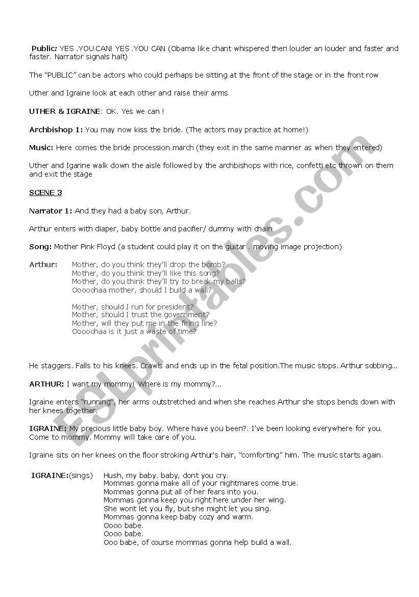 King Arthur The Sword In The Stone Play Musical Script 8 Pages Really A Lot Of Fun Esl Worksheet By Mr Sneeze