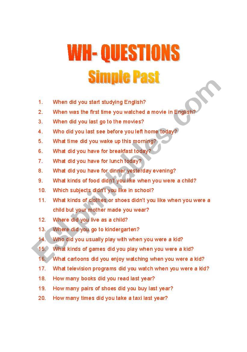 Wh-Questions - Simple Past worksheet