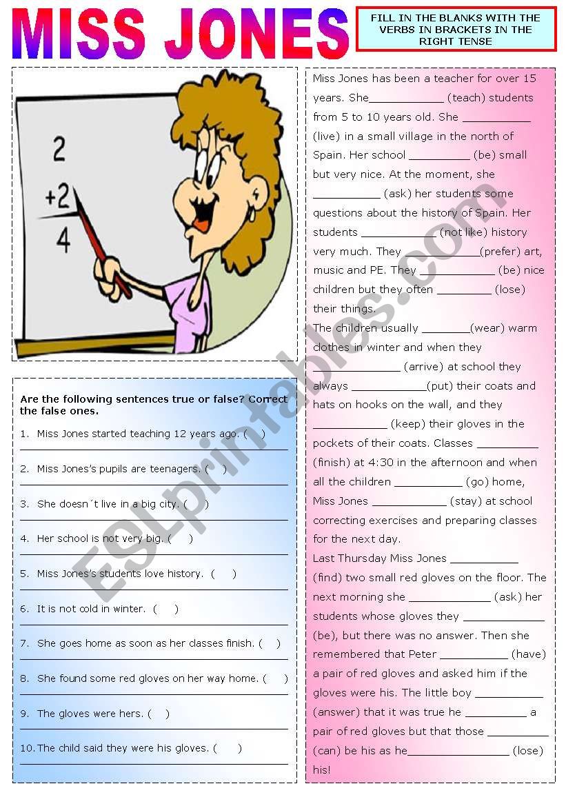 MISS JONES (PRESENT AND PAST TENSES REVISION)