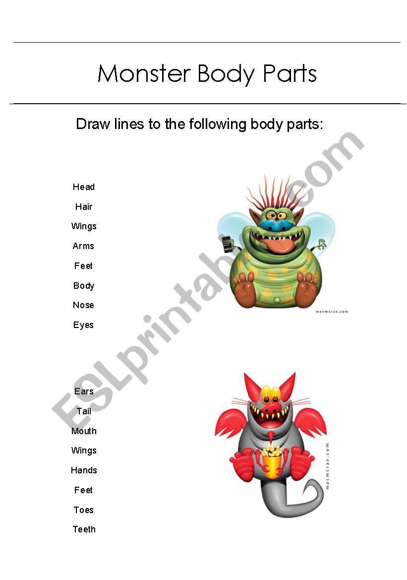 Monster Body Parts worksheet