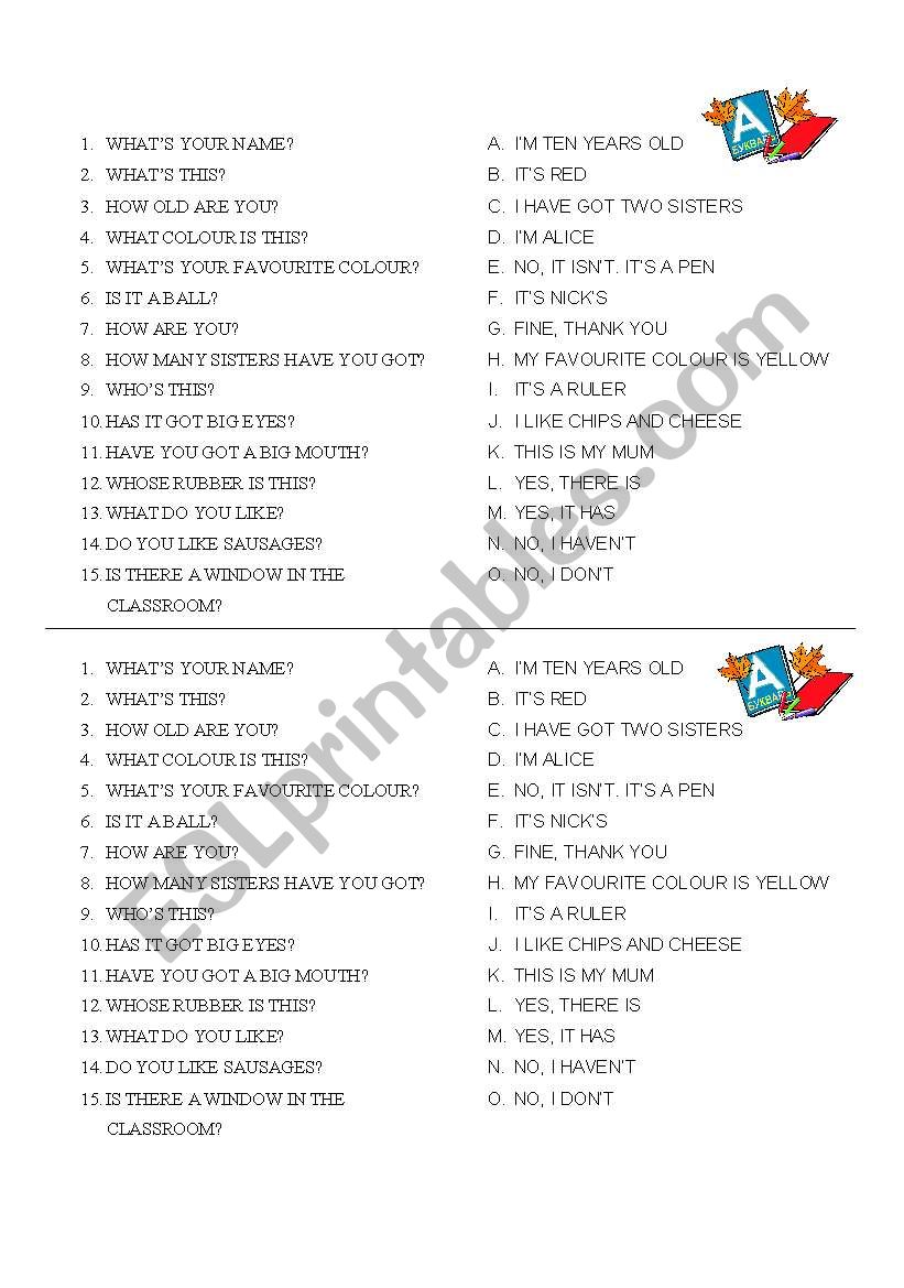 matching worksheet