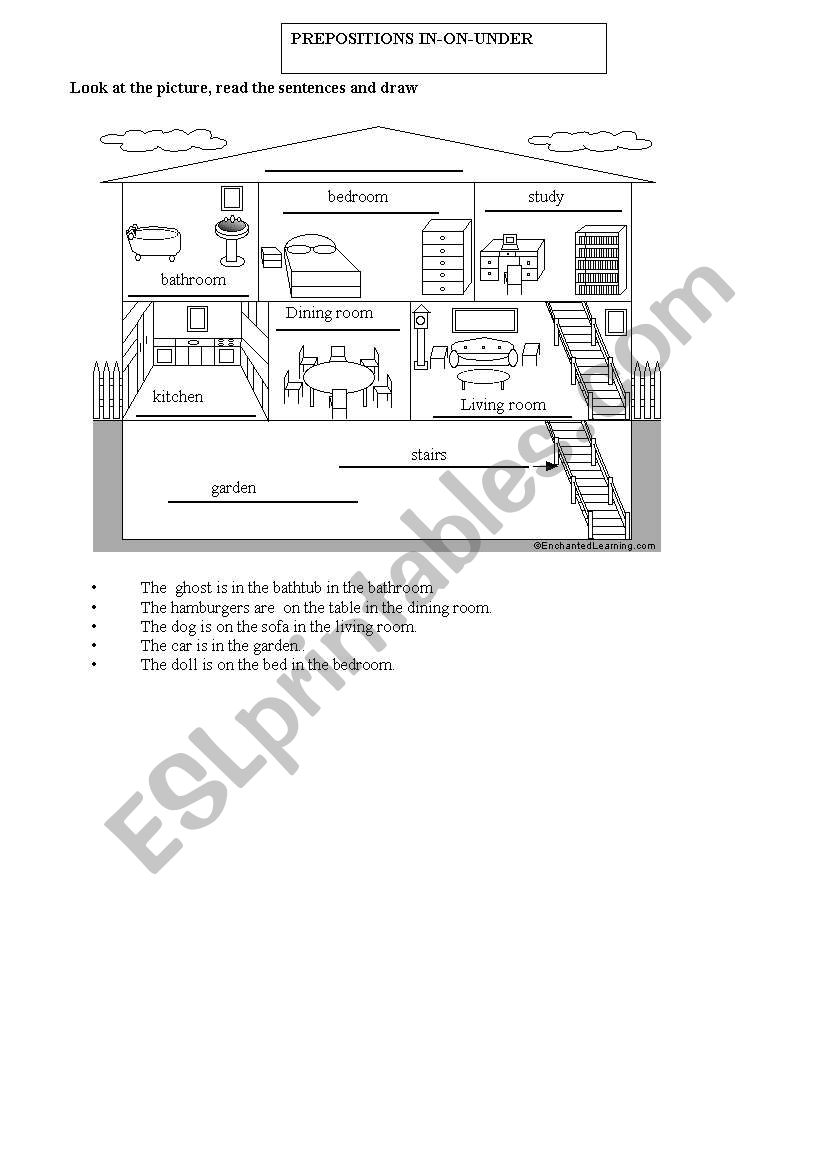 prepositions in on under worksheet