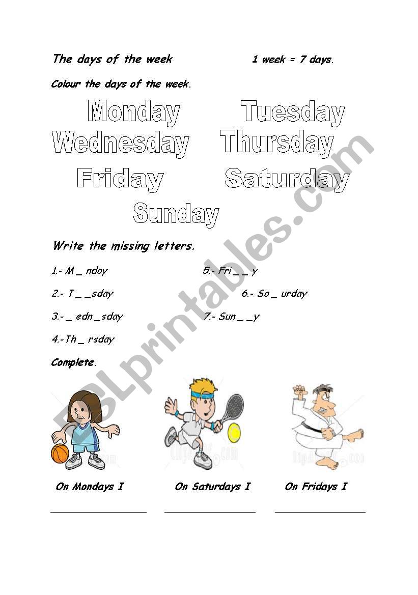 Days of the week worksheet