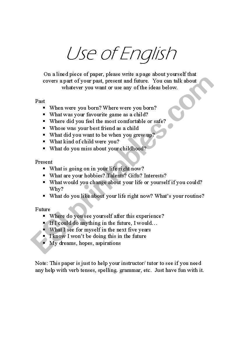 Use of English - Verb Tense Assessment