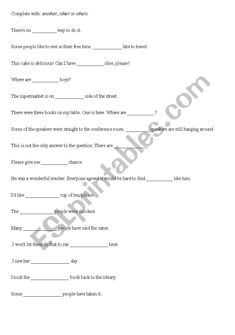another, other or others worksheet