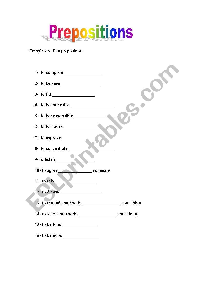 Prepositions worksheet