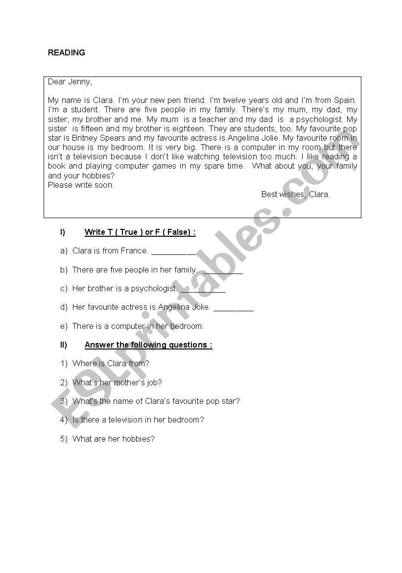 Reading Study worksheet