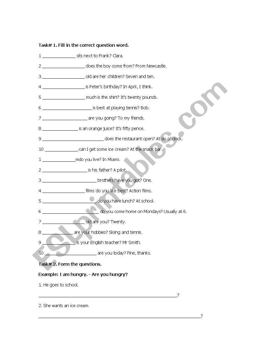 question corretion worksheet