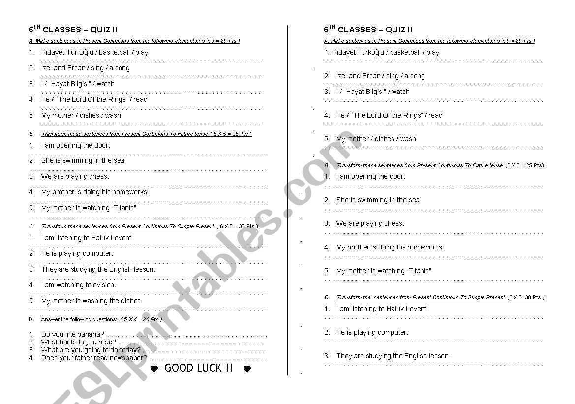 Present Continuous worksheet