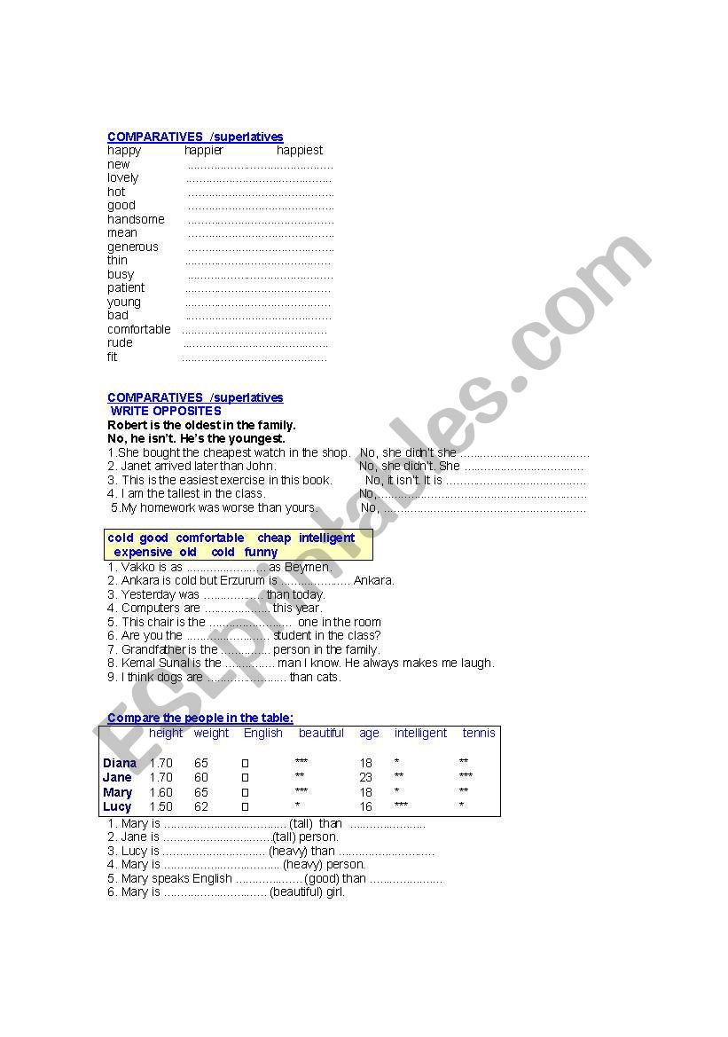 Comparatives and Superlatives worksheet