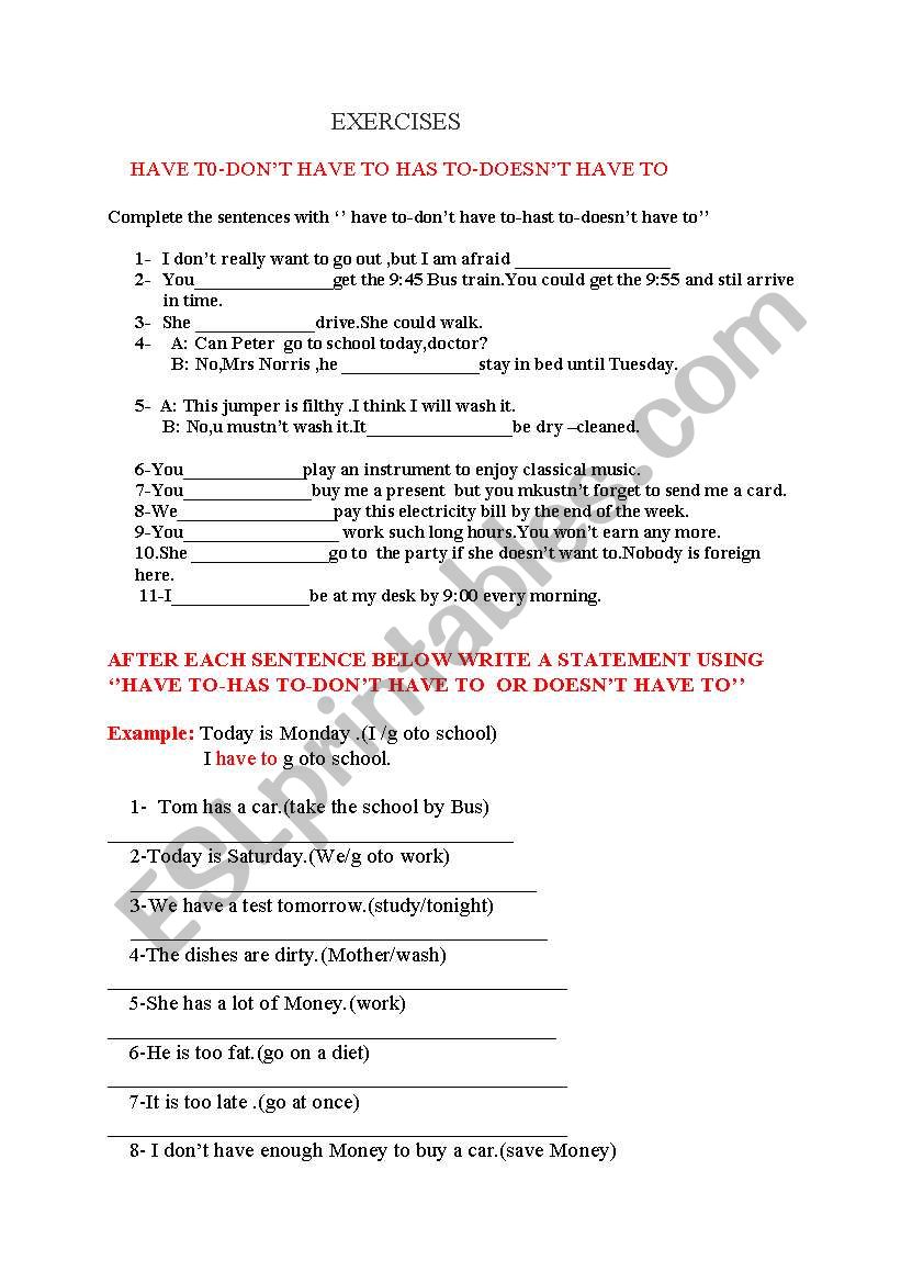 EXERCISES worksheet