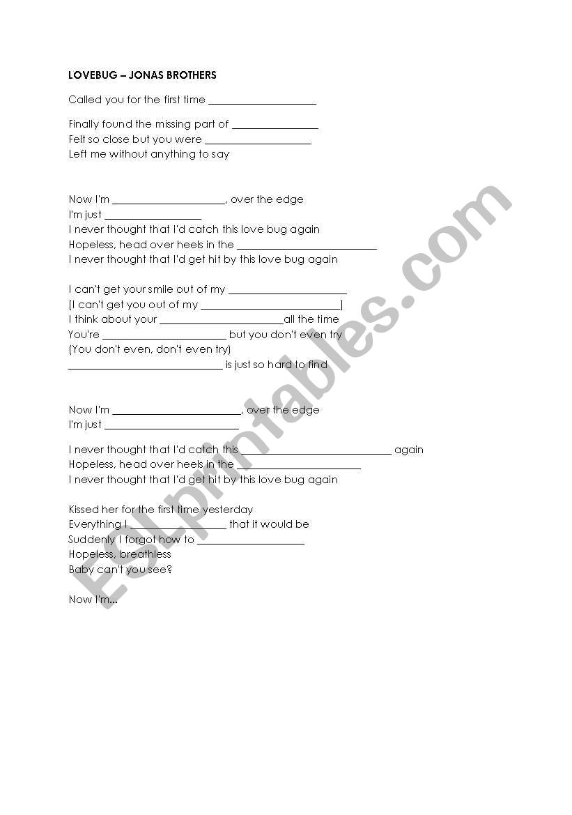 lovebug by Jonas Brothers worksheet