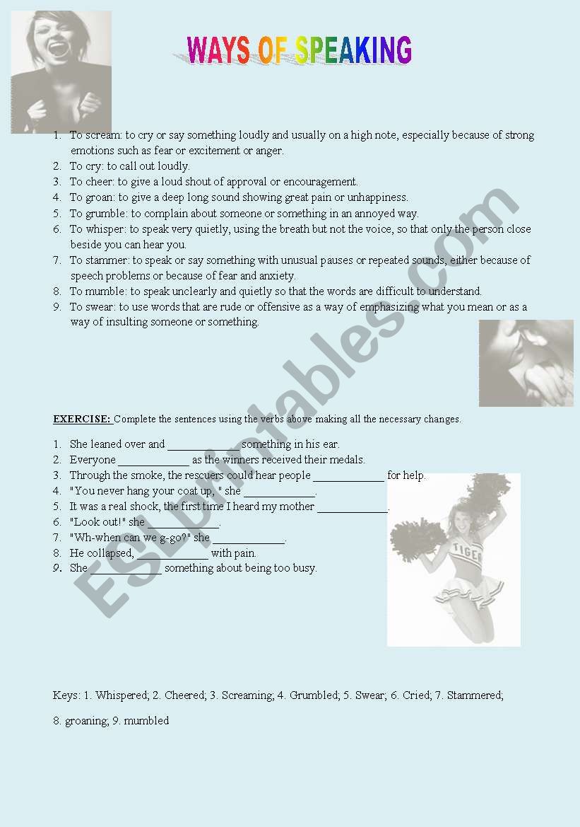 Vocabulary: ways of speaking. worksheet