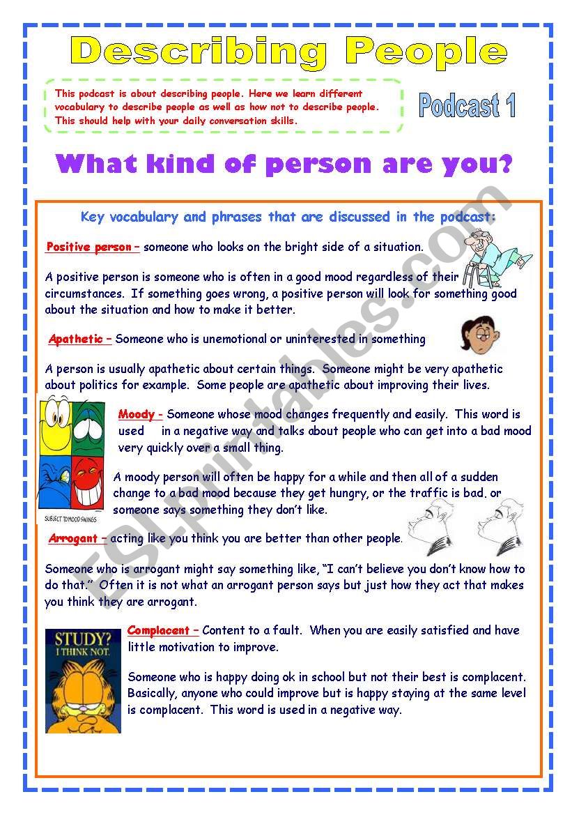 Describing People - Useful Personality Adjectives (2 pages)