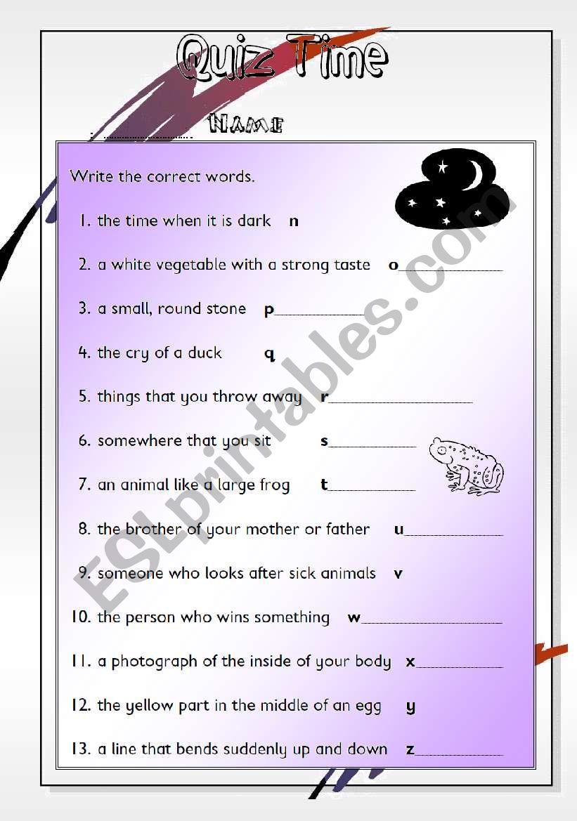 quiz time 2 worksheet