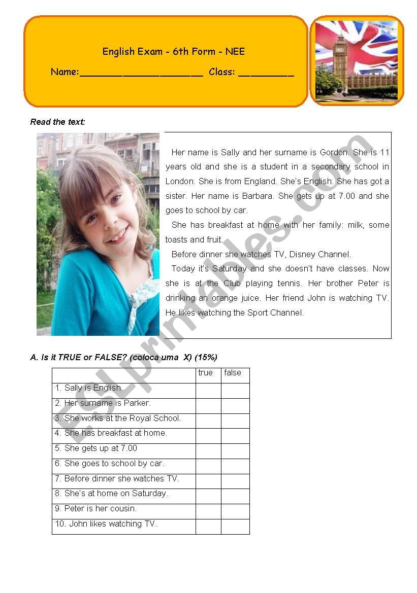 Exam - 6th Grade - 5 pages worksheet