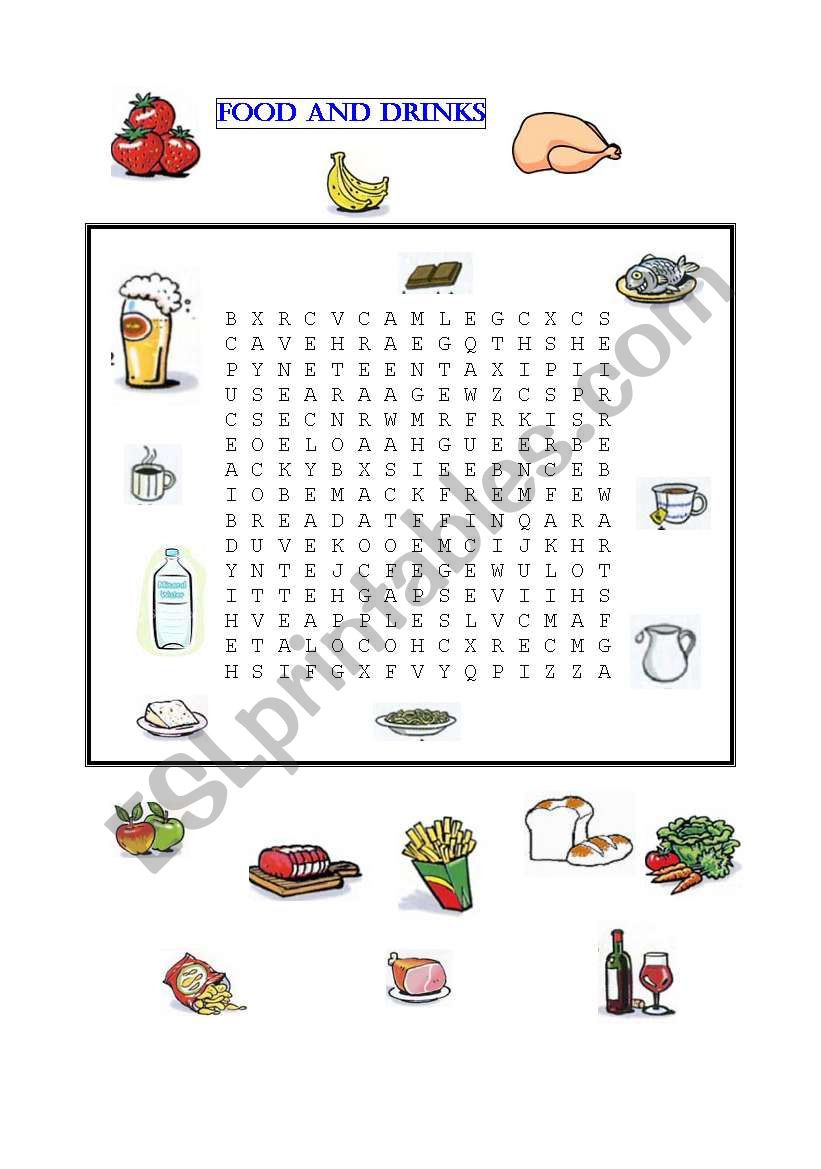 Food word search worksheet