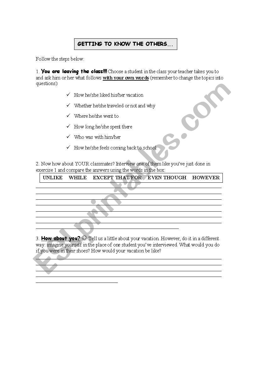 getting to know the others worksheet